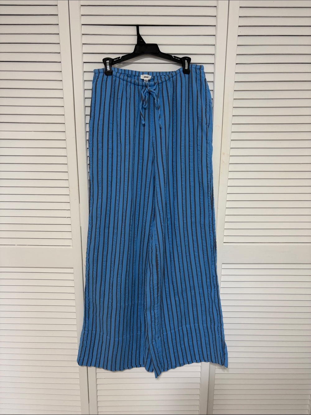 aerie Blue and Black Striped Wide-Leg Pants with Drawstring